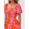 image:imagePRETTYGARDEN Womens Summer Puff Short Sleeve Maxi Dress Square Neck Smocked Tiered Ruffle A Line Long Flowy Beach DressesFloral Orange Pink