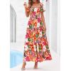 image:imagePRETTYGARDEN Womens Summer Puff Short Sleeve Maxi Dress Square Neck Smocked Tiered Ruffle A Line Long Flowy Beach DressesFloral Pink Orange
