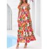 image:imagePRETTYGARDEN Womens Summer Puff Short Sleeve Maxi Dress Square Neck Smocked Tiered Ruffle A Line Long Flowy Beach DressesFloral Pink Orange