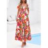 image:imagePRETTYGARDEN Womens Summer Puff Short Sleeve Maxi Dress Square Neck Smocked Tiered Ruffle A Line Long Flowy Beach DressesFloral Pink Orange