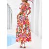 image:imagePRETTYGARDEN Womens Summer Puff Short Sleeve Maxi Dress Square Neck Smocked Tiered Ruffle A Line Long Flowy Beach DressesFloral Pink Orange