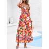 image:imagePRETTYGARDEN Womens Summer Puff Short Sleeve Maxi Dress Square Neck Smocked Tiered Ruffle A Line Long Flowy Beach DressesFloral Pink Orange