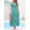 image:imagePRETTYGARDEN Womens Summer Puff Short Sleeve Maxi Dress Square Neck Smocked Tiered Ruffle A Line Long Flowy Beach DressesGreen Pink Flower