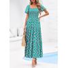image:imagePRETTYGARDEN Womens Summer Puff Short Sleeve Maxi Dress Square Neck Smocked Tiered Ruffle A Line Long Flowy Beach DressesGreen Pink Flower