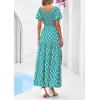 image:imagePRETTYGARDEN Womens Summer Puff Short Sleeve Maxi Dress Square Neck Smocked Tiered Ruffle A Line Long Flowy Beach DressesGreen Pink Flower