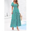 image:imagePRETTYGARDEN Womens Summer Puff Short Sleeve Maxi Dress Square Neck Smocked Tiered Ruffle A Line Long Flowy Beach DressesGreen Pink Flower