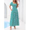 image:imagePRETTYGARDEN Womens Summer Puff Short Sleeve Maxi Dress Square Neck Smocked Tiered Ruffle A Line Long Flowy Beach DressesGreen Pink Flower
