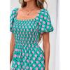 image:imagePRETTYGARDEN Womens Summer Puff Short Sleeve Maxi Dress Square Neck Smocked Tiered Ruffle A Line Long Flowy Beach DressesGreen Pink Flower