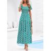 image:imagePRETTYGARDEN Womens Summer Puff Short Sleeve Maxi Dress Square Neck Smocked Tiered Ruffle A Line Long Flowy Beach DressesGreen Pink Flower