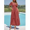 image:imagePRETTYGARDEN Womens Summer Puff Short Sleeve Maxi Dress Square Neck Smocked Tiered Ruffle A Line Long Flowy Beach DressesPink