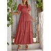 image:imagePRETTYGARDEN Womens Summer Puff Short Sleeve Maxi Dress Square Neck Smocked Tiered Ruffle A Line Long Flowy Beach DressesPink