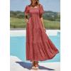 image:imagePRETTYGARDEN Womens Summer Puff Short Sleeve Maxi Dress Square Neck Smocked Tiered Ruffle A Line Long Flowy Beach DressesPink