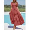 image:imagePRETTYGARDEN Womens Summer Puff Short Sleeve Maxi Dress Square Neck Smocked Tiered Ruffle A Line Long Flowy Beach DressesPink