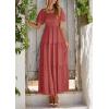 image:imagePRETTYGARDEN Womens Summer Puff Short Sleeve Maxi Dress Square Neck Smocked Tiered Ruffle A Line Long Flowy Beach DressesPink