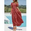 image:imagePRETTYGARDEN Womens Summer Puff Short Sleeve Maxi Dress Square Neck Smocked Tiered Ruffle A Line Long Flowy Beach DressesPink