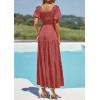 image:imagePRETTYGARDEN Womens Summer Puff Short Sleeve Maxi Dress Square Neck Smocked Tiered Ruffle A Line Long Flowy Beach DressesPink