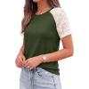 image:imagePRETTYGARDEN Womens Summer Tops Casual 2026 Lace Raglan Short Sleeve T Shirts Basic Tees Spring Fashion Blouse ClothesArmy Green