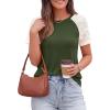 image:imagePRETTYGARDEN Womens Summer Tops Casual 2026 Lace Raglan Short Sleeve T Shirts Basic Tees Spring Fashion Blouse ClothesArmy Green