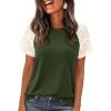 image:imagePRETTYGARDEN Womens Summer Tops Casual 2026 Lace Raglan Short Sleeve T Shirts Basic Tees Spring Fashion Blouse ClothesArmy Green