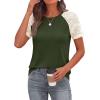 image:imagePRETTYGARDEN Womens Summer Tops Casual 2026 Lace Raglan Short Sleeve T Shirts Basic Tees Spring Fashion Blouse ClothesArmy Green