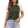 image:imagePRETTYGARDEN Womens Summer Tops Casual 2026 Lace Raglan Short Sleeve T Shirts Basic Tees Spring Fashion Blouse ClothesArmy Green