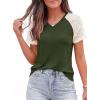 image:imagePRETTYGARDEN Womens Summer Tops Casual 2026 Lace Raglan Short Sleeve T Shirts Basic Tees Spring Fashion Blouse ClothesArmy Green