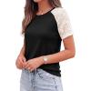 image:imagePRETTYGARDEN Womens Summer Tops Casual 2026 Lace Raglan Short Sleeve T Shirts Basic Tees Spring Fashion Blouse ClothesBlack