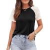 image:imagePRETTYGARDEN Womens Summer Tops Casual 2026 Lace Raglan Short Sleeve T Shirts Basic Tees Spring Fashion Blouse ClothesBlack