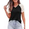 image:imagePRETTYGARDEN Womens Summer Tops Casual 2026 Lace Raglan Short Sleeve T Shirts Basic Tees Spring Fashion Blouse ClothesBlack