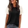 image:imagePRETTYGARDEN Womens Summer Tops Casual 2026 Lace Raglan Short Sleeve T Shirts Basic Tees Spring Fashion Blouse ClothesBlack