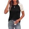 image:imagePRETTYGARDEN Womens Summer Tops Casual 2026 Lace Raglan Short Sleeve T Shirts Basic Tees Spring Fashion Blouse ClothesBlack