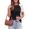 image:imagePRETTYGARDEN Womens Summer Tops Casual 2026 Lace Raglan Short Sleeve T Shirts Basic Tees Spring Fashion Blouse ClothesBlack