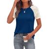 image:imagePRETTYGARDEN Womens Summer Tops Casual 2026 Lace Raglan Short Sleeve T Shirts Basic Tees Spring Fashion Blouse ClothesBlue