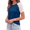 image:imagePRETTYGARDEN Womens Summer Tops Casual 2026 Lace Raglan Short Sleeve T Shirts Basic Tees Spring Fashion Blouse ClothesBlue