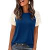 image:imagePRETTYGARDEN Womens Summer Tops Casual 2026 Lace Raglan Short Sleeve T Shirts Basic Tees Spring Fashion Blouse ClothesBlue