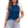 image:imagePRETTYGARDEN Womens Summer Tops Casual 2026 Lace Raglan Short Sleeve T Shirts Basic Tees Spring Fashion Blouse ClothesBlue