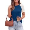image:imagePRETTYGARDEN Womens Summer Tops Casual 2026 Lace Raglan Short Sleeve T Shirts Basic Tees Spring Fashion Blouse ClothesBlue