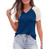 image:imagePRETTYGARDEN Womens Summer Tops Casual 2026 Lace Raglan Short Sleeve T Shirts Basic Tees Spring Fashion Blouse ClothesBlue