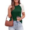 image:imagePRETTYGARDEN Womens Summer Tops Casual 2026 Lace Raglan Short Sleeve T Shirts Basic Tees Spring Fashion Blouse ClothesDark Green