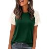 image:imagePRETTYGARDEN Womens Summer Tops Casual 2026 Lace Raglan Short Sleeve T Shirts Basic Tees Spring Fashion Blouse ClothesDark Green