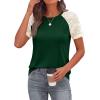 image:imagePRETTYGARDEN Womens Summer Tops Casual 2026 Lace Raglan Short Sleeve T Shirts Basic Tees Spring Fashion Blouse ClothesDark Green