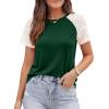 image:imagePRETTYGARDEN Womens Summer Tops Casual 2026 Lace Raglan Short Sleeve T Shirts Basic Tees Spring Fashion Blouse ClothesDark Green
