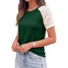 image:imagePRETTYGARDEN Womens Summer Tops Casual 2026 Lace Raglan Short Sleeve T Shirts Basic Tees Spring Fashion Blouse ClothesDark Green