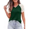 image:imagePRETTYGARDEN Womens Summer Tops Casual 2026 Lace Raglan Short Sleeve T Shirts Basic Tees Spring Fashion Blouse ClothesDark Green