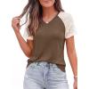 image:imagePRETTYGARDEN Womens Summer Tops Casual 2026 Lace Raglan Short Sleeve T Shirts Basic Tees Spring Fashion Blouse ClothesDark Khaki