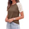 image:imagePRETTYGARDEN Womens Summer Tops Casual 2026 Lace Raglan Short Sleeve T Shirts Basic Tees Spring Fashion Blouse ClothesDark Khaki