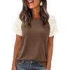 image:imagePRETTYGARDEN Womens Summer Tops Casual 2026 Lace Raglan Short Sleeve T Shirts Basic Tees Spring Fashion Blouse ClothesDark Khaki