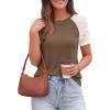 image:imagePRETTYGARDEN Womens Summer Tops Casual 2026 Lace Raglan Short Sleeve T Shirts Basic Tees Spring Fashion Blouse ClothesDark Khaki