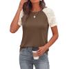 image:imagePRETTYGARDEN Womens Summer Tops Casual 2026 Lace Raglan Short Sleeve T Shirts Basic Tees Spring Fashion Blouse ClothesDark Khaki