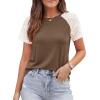 image:imagePRETTYGARDEN Womens Summer Tops Casual 2026 Lace Raglan Short Sleeve T Shirts Basic Tees Spring Fashion Blouse ClothesDark Khaki